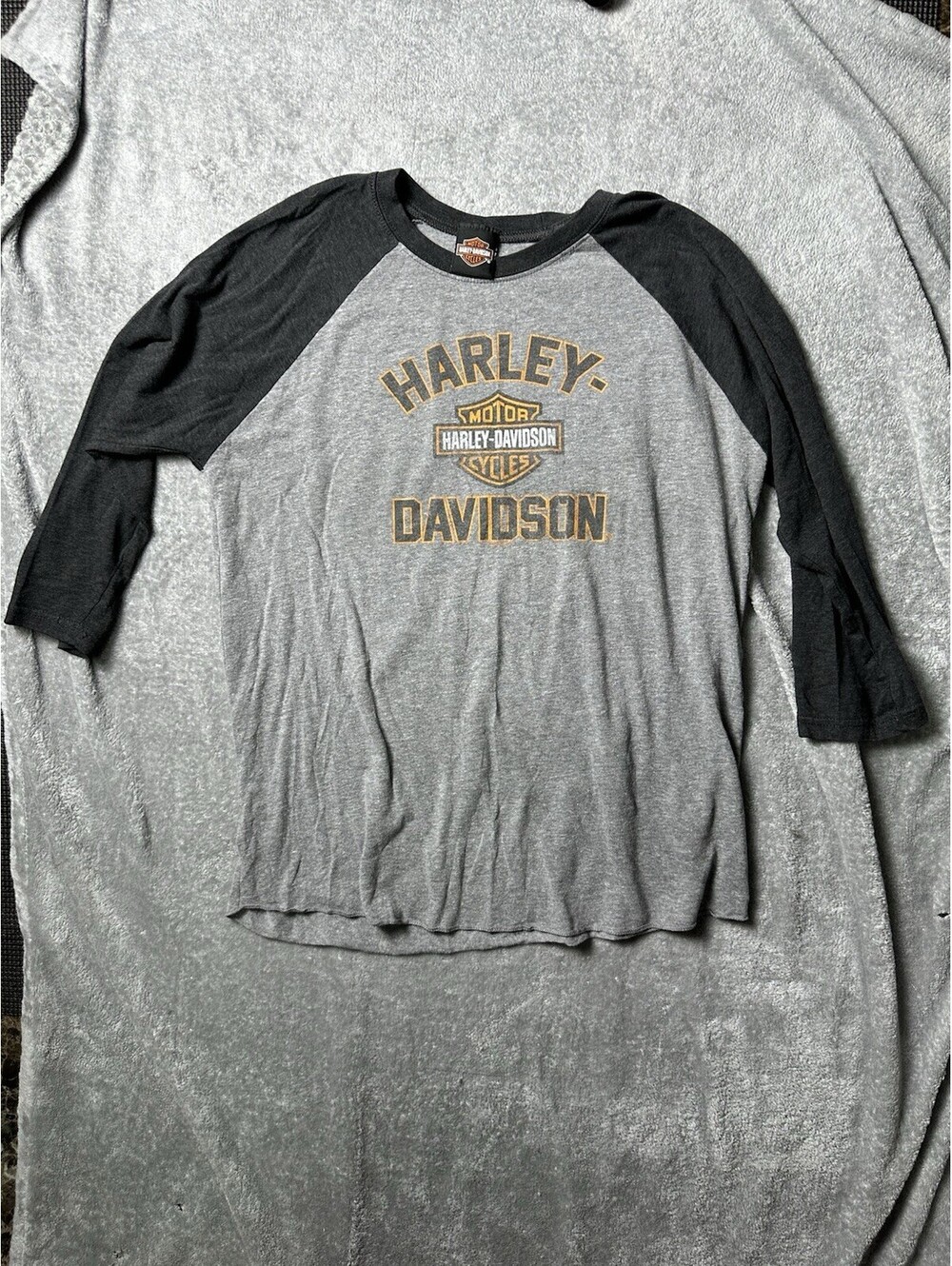 Harley Davidson Pig Trail Rogers AR Raglan 3/4 Sleeve Shirt Gray Black Large